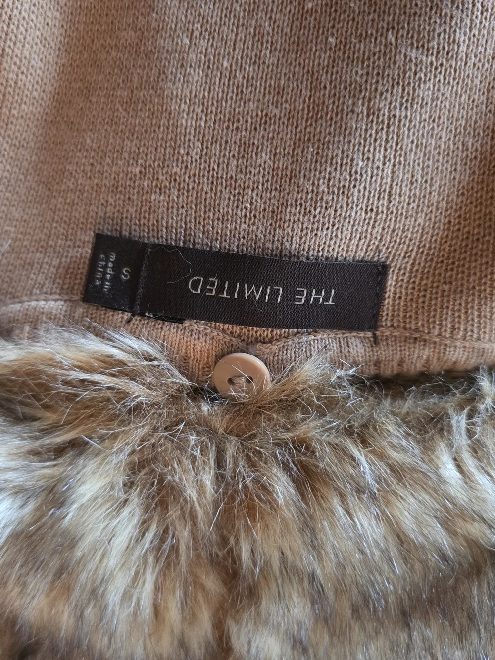 The Limited Camel Tie-Waist Jacket with Faux Fur Shawl Collar